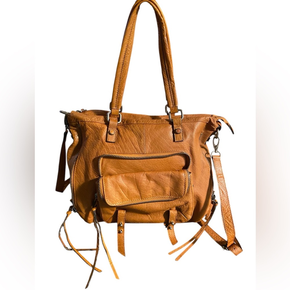 Joelle Hawkins Tan Leather Shoulder Bag with Adjustable Strap and Slouchy Design